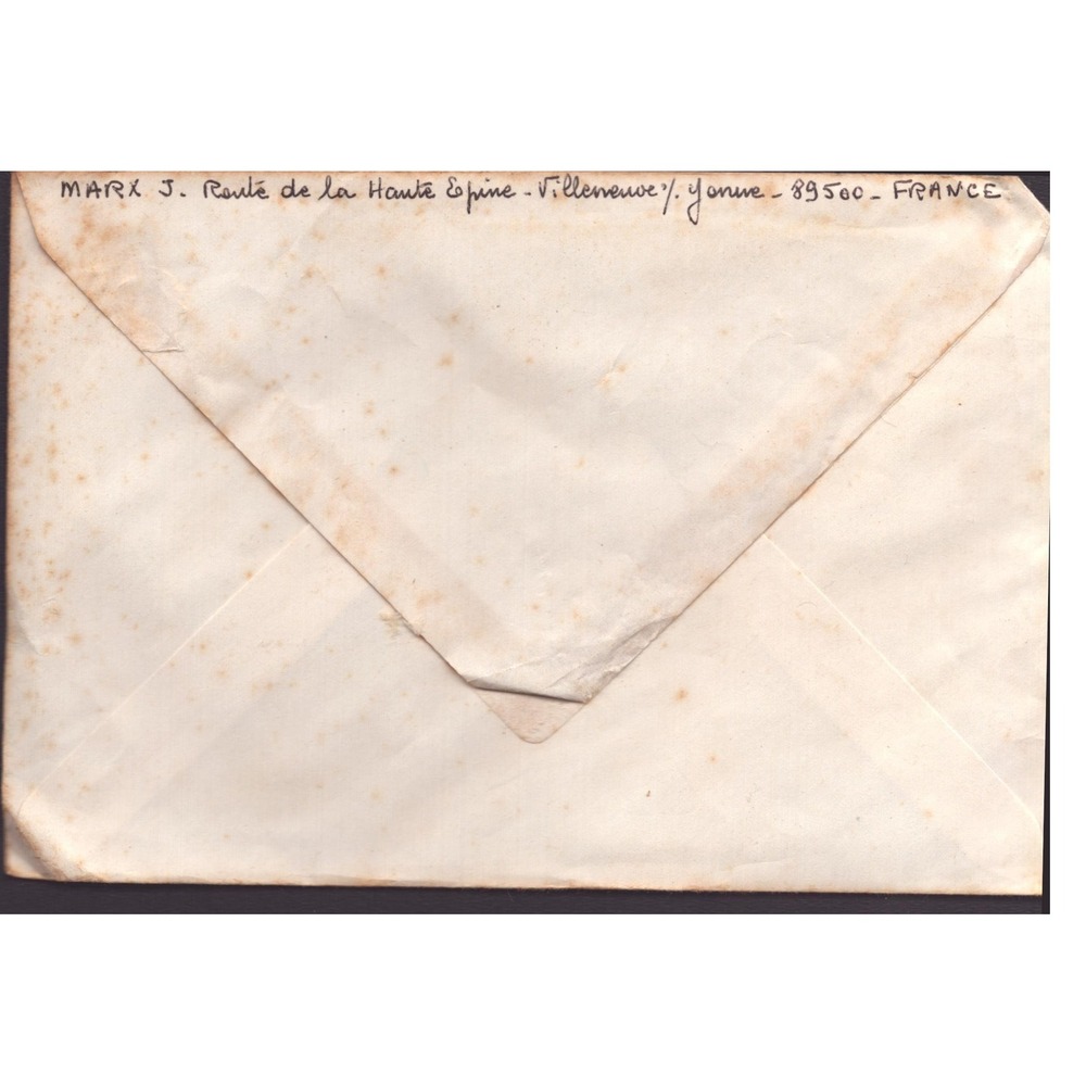 Vintage 1973 France to USA Postal Cover Villeneuve-sur-Yonne Le Havre Stamp - Picture 2 of 2